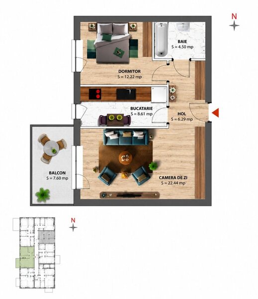 Greenfield Residence, Teilor, apartament 2 camere  parcare inclusa